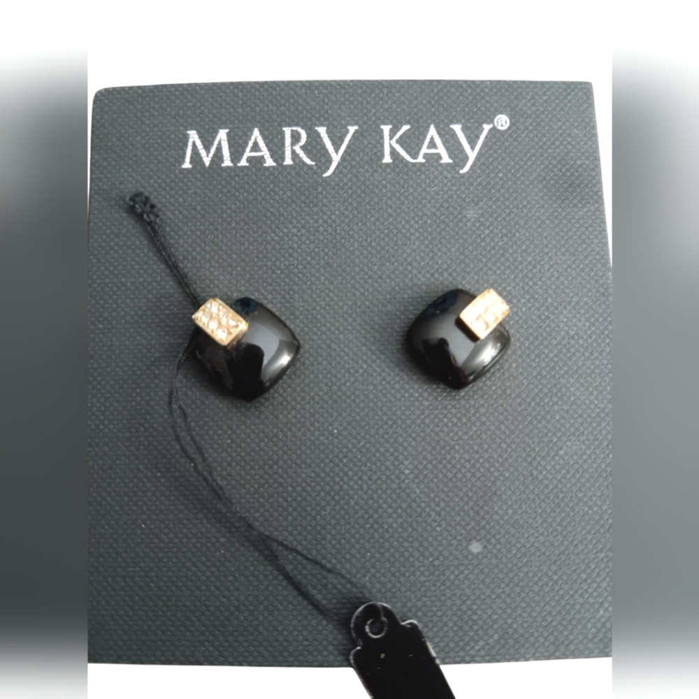 MARY KAY - PIERCED BLACK / RHINESTONE EARRINGS